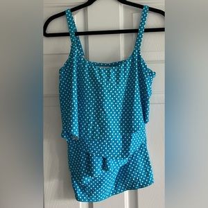 Tankini Bathing Suit Top COCO REEF Blue & White Polka Dots Bra Size 34DD VGC!